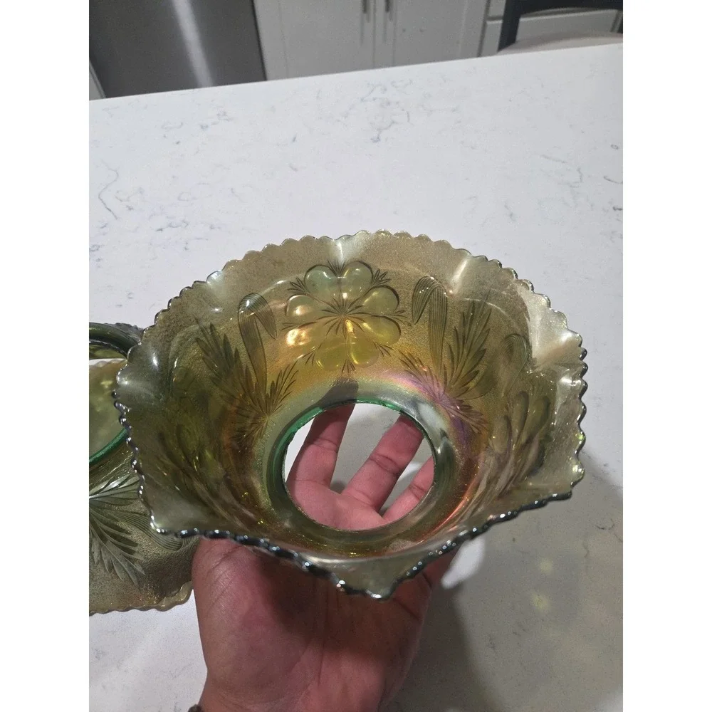 Antique Imperial Green Mayflower #474‎ C Carnival Glass Gas Lamp Shade